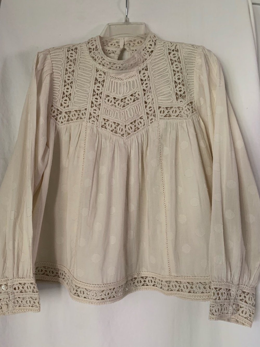 Jennifer & Grace antique white high neck lace detailed blouse